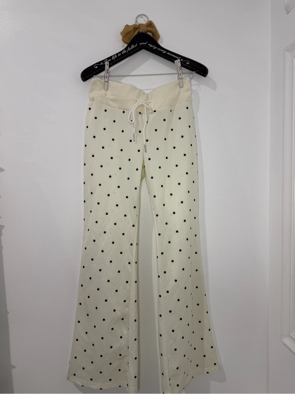 Cream Polka Dot Drawstring Lounge Pants for Women